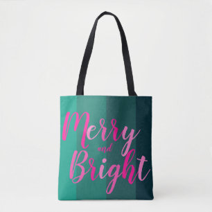 Weihnachten froh und hell Grün Rosa Tasche