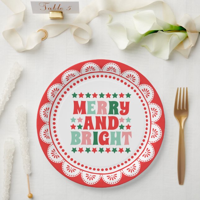 Weihnachten froh und hell Moderne kühne rosa Rot Pappteller (Hochzeit)