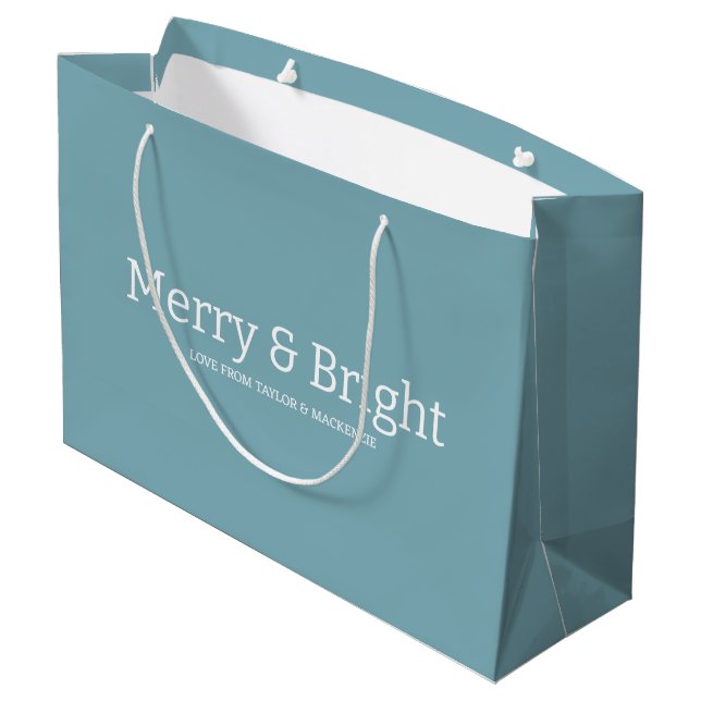 Weihnachten froh und hell Personalisiert Große Geschenktüte (Rückseite Schrägansicht)