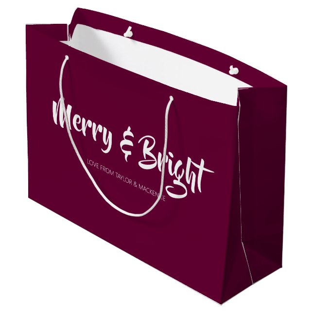 Weihnachten froh und hell Personalisiert Große Geschenktüte (Rückseite Schrägansicht)