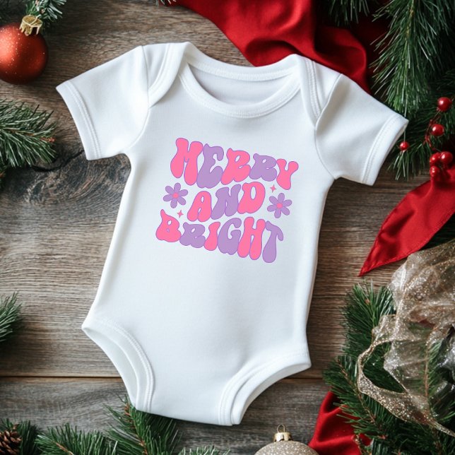 Weihnachten froh und hell Retro Groovy Festival Baby Strampler (Von Creator hochgeladen)