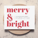 Weihnachten froh und hell Rot Unternehmen<br><div class="desc">Eine stilvolle, moderne Corporate Business-Wohnung-Urlaubskarte mit einem kühnen Retro-Typografie-Zitat "frry & bright" in hellrot auf weißem Hintergrund mit einer ergänzenden Feature-Farbe auf der Rückseite. Der Gruß, die Nachricht und der Firmenname können leicht an den Anzug Ihres eigenen Unternehmens angepasst werden. Ein trendiges, lustiges und berufliches Design, um diese Ferienzeit zu...</div>