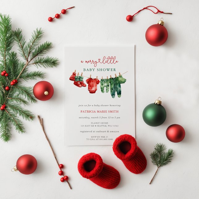 Weihnachten Frohe kleine Baby Dusche Geschlecht ne Einladung (Christmas Merry Little Baby Shower Gender Neutral Invitation)