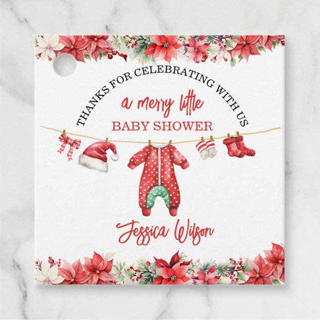 Weihnachten Frohe kleine Baby Dusche Geschlecht ne Geschenkanhänger (Vorderseite)