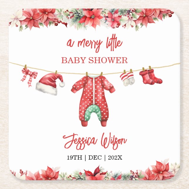 Weihnachten Frohe kleine Baby Dusche Geschlecht ne Rechteckiger Pappuntersetzer (Vorderseite)