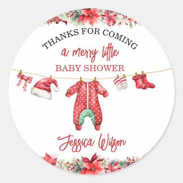 Weihnachten Frohe kleine Baby Dusche Geschlecht ne Runder Aufkleber (Vorderseite)