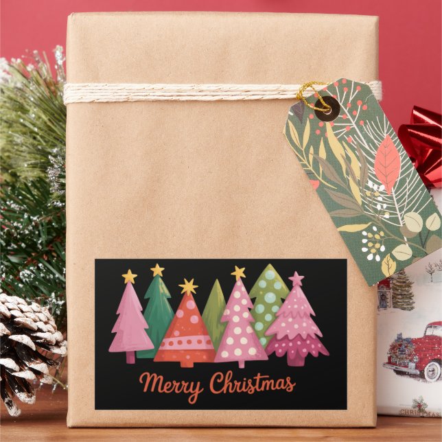Weihnachten frohe Weihnachten Bäume Urlaub Preppy Rechteckiger Aufkleber (Feiertag)