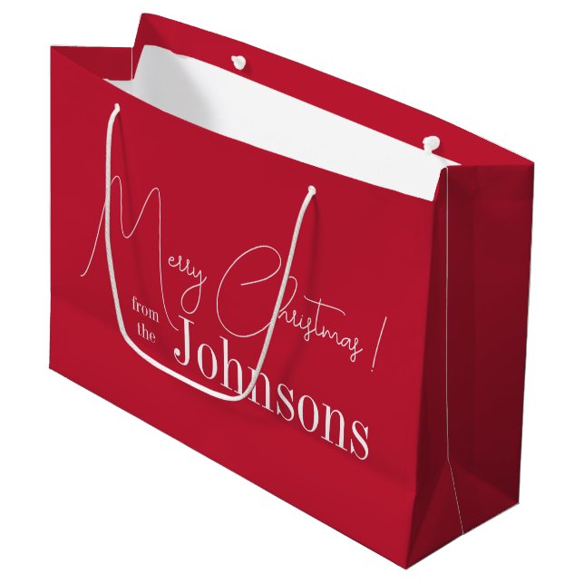 Weihnachten Frohe Weihnachten Moderne Rot Große Geschenktüte (Vorderseite Schrägansicht)