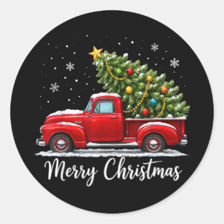 Weihnachten Frohe Weihnachten Roter LKW Baum Männe Runder Aufkleber