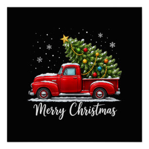 Weihnachten Frohe Weihnachten Rotes Lastwagen Baum Poster
