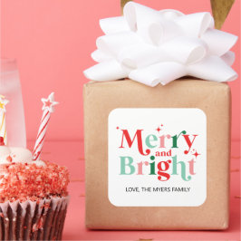 Weihnachten fröhlich und hell rosa rotes Geschenk Quadratischer Aufkleber