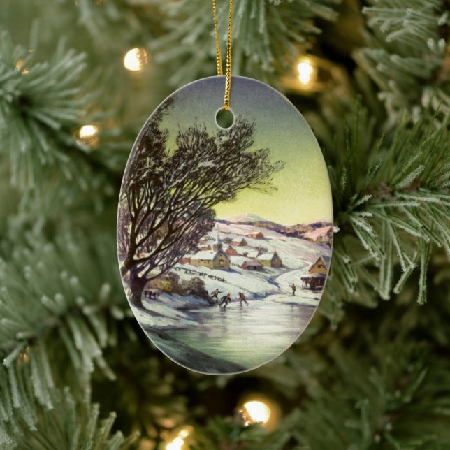 Weihnachten, Frozen See mit Eis Skater Keramik Ornament (Baum)