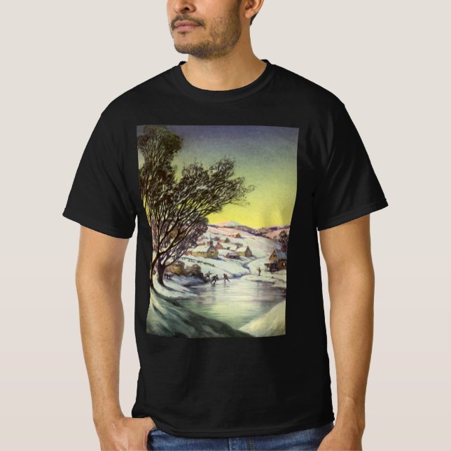 Weihnachten, Frozen See mit Eis Skater T-Shirt (Vorderseite)
