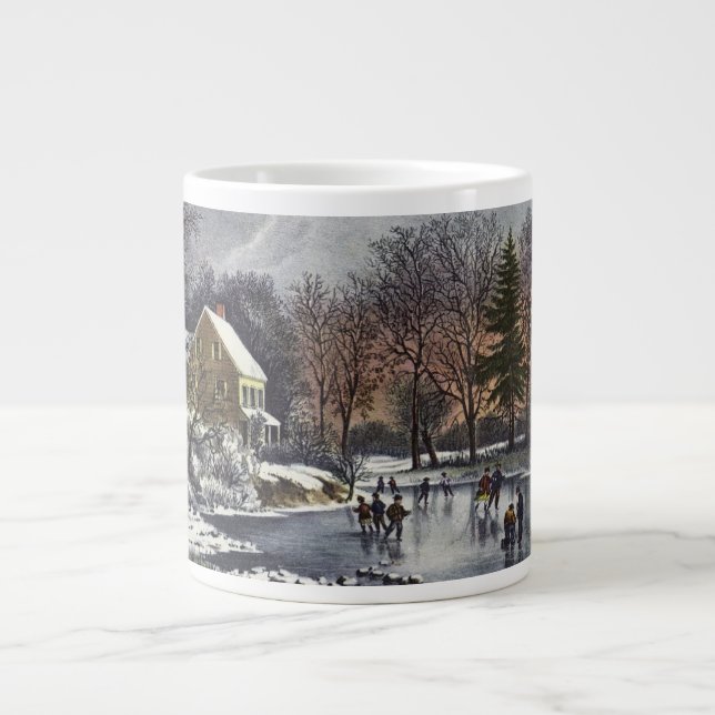 Weihnachten, Frühe Winter Skater auf einem Teich Jumbo-Tasse (Vorderseite)