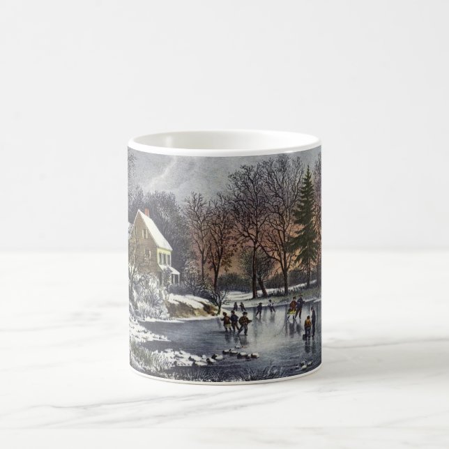 Weihnachten, Frühe Winter Skater auf einem Teich Kaffeetasse (Mittel)