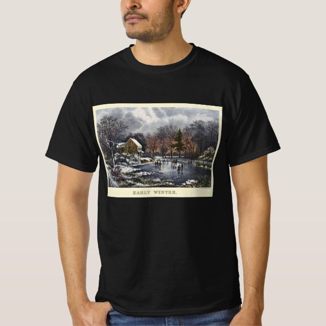 Weihnachten, Frühe Winter Skater auf einem Teich T-Shirt (Vorderseite)