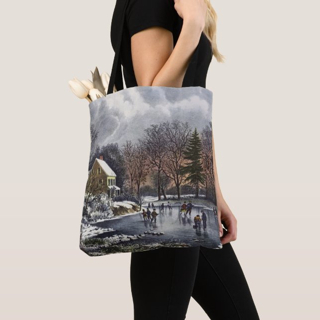 Weihnachten, Frühe Winter Skater auf einem Teich Tasche (Von Nahem)