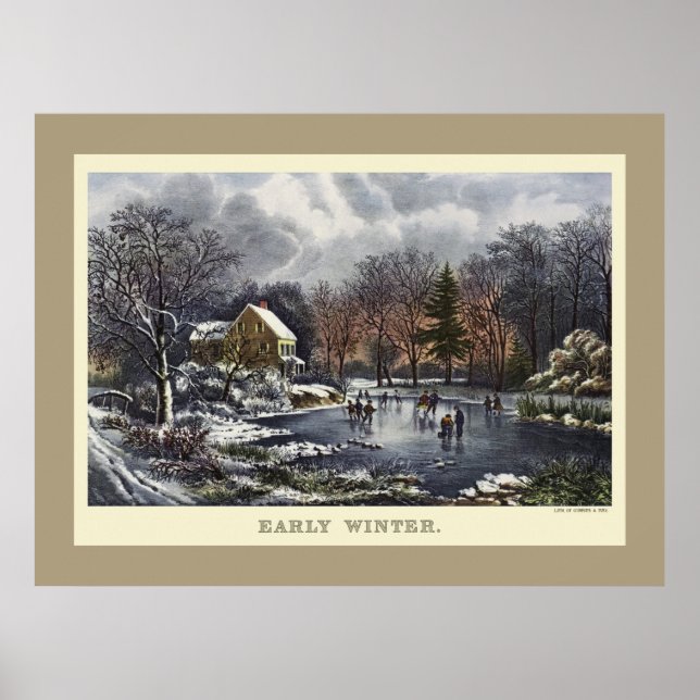 Weihnachten, Früherer Winter mit Eis-Skatern Poster (Vorne)