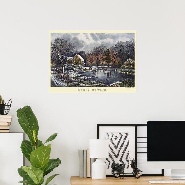 Weihnachten, Früherer Winter mit Eis-Skatern Poster (Heimbüro)