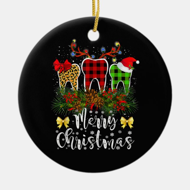 Weihnachten Funny Leopard Kariert Tooths Denta Keramik Ornament (Vorne)