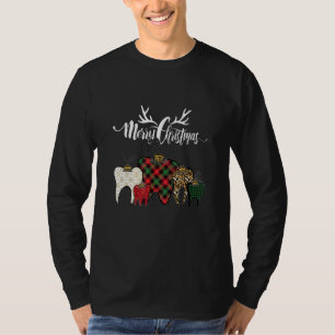 Weihnachten Funny Leopard Kariert Tooths Denta T-Shirt