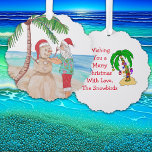 Weihnachten | Funny Santa Dekoration Palm Ornament Karte<br><div class="desc">Eine niedliche Hand gemalt Aquarell Snowbird Weihnachten humorvolle Schmuck. Santa Dekoration einer Palme mit Ornamenten am Strand.</div>