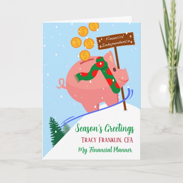 Weihnachten für den Finanzberater Piggy Bank Karte (Vorderseite)