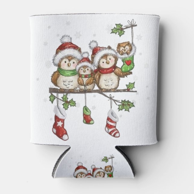 Weihnachten für Eule-Liebhaber niedliche Eule-Fami Dosenkühler (Vorderseite)