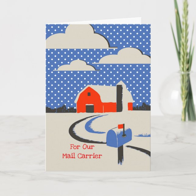 Weihnachten für Mail Carrier, Roter Stall in Schne Karte (Vorderseite)