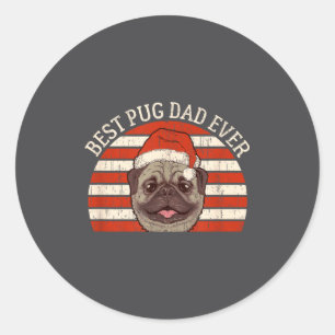 Weihnachten für Männer Retro Vintage Hund Pug Papa Runder Aufkleber