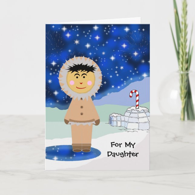 Weihnachten für Tochter, Niedliche Eskimo-Szene (Vorderseite)