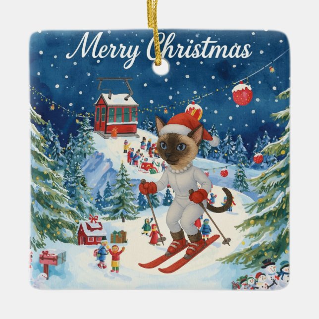 Weihnachten für Weihnachten Katze Liebhaber Schnee Keramikornament (Vorderseite)