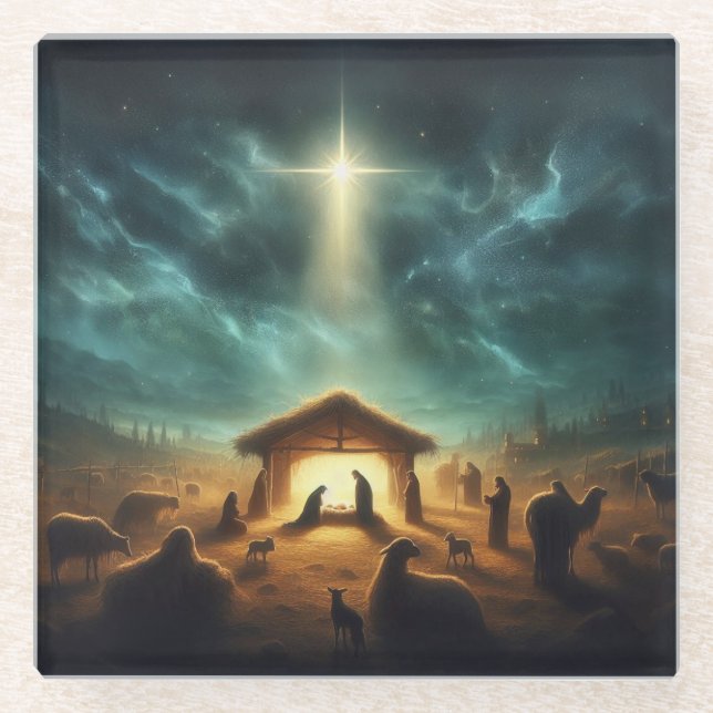 Weihnachten/Geburt/Jesus Glasuntersetzer (Vorderseite)