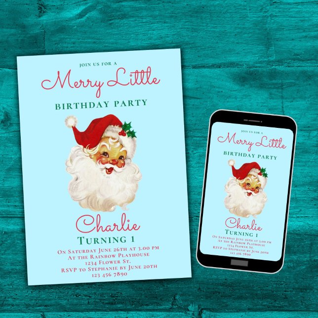 Weihnachten Geburtstag Einladung Blau Vintag Santa (Von Creator hochgeladen)