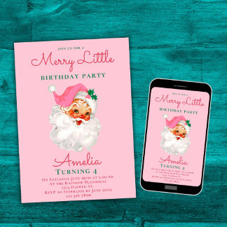 Weihnachten Geburtstag Einladung Pink Vintag Santa