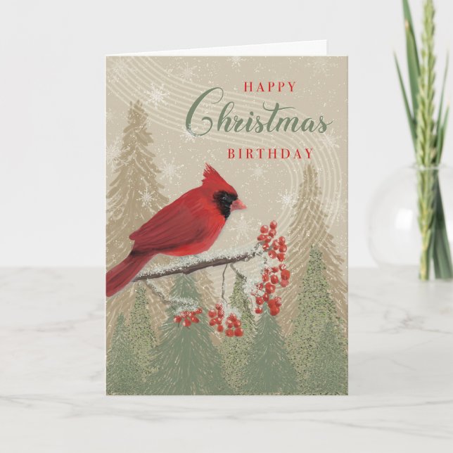 Weihnachten Geburtstag Kardinal Winter Bäume Berri Karte (Vorderseite)