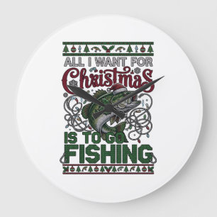 Weihnachten Geh Angeln Fisch Weihnachtsmann Hut Li Große Wanduhr