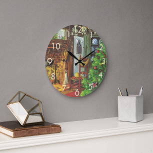 Weihnachten, gemütliche Blockhütte mit Kamin Große Wanduhr