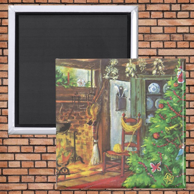 Weihnachten, gemütliche Blockhütte mit Kamin Magnet (Von Creator hochgeladen)