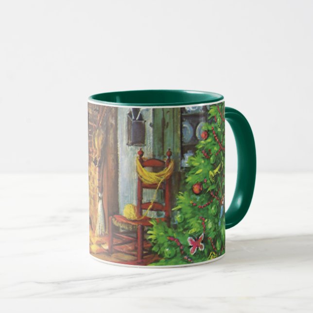 Weihnachten, gemütliche Blockhütte mit Kamin Tasse (VorderseiteRechts)