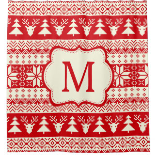 Weihnachten gestrickte Muster-Monogramm-Initiale Duschvorhang