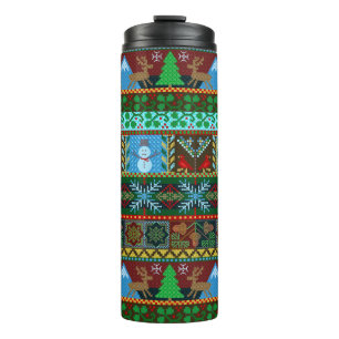 Weihnachten gestrickter thermosbecher