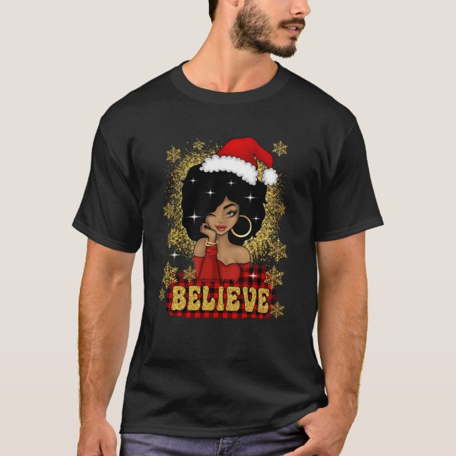 Weihnachten Glauben Santa African American Black W T-Shirt (Vorderseite)