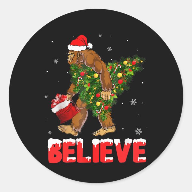 Weihnachten glaubt Bigfoot Funny Weihnachten Baum  Runder Aufkleber (Vorderseite)