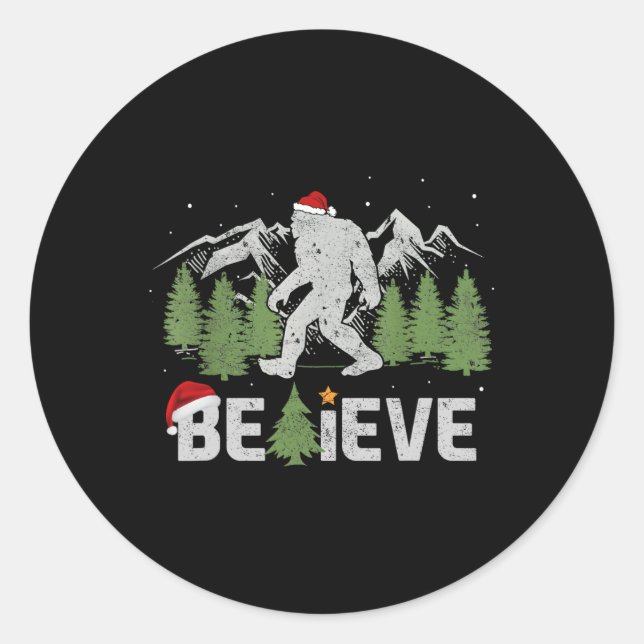 Weihnachten glaubt Bigfoot Funny Weihnachten Baum  Runder Aufkleber (Vorderseite)