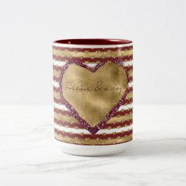 Weihnachten Glitzer Gold Rote Herzen Streifen Zweifarbige Tasse