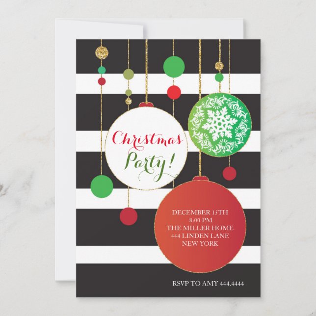 Weihnachten Glitzer Ornamente Party Einladungen (Vorderseite)