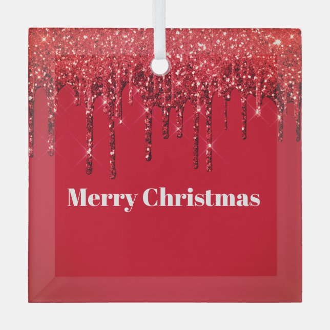 Weihnachten Glitzer Tropfen Frohe Weihnachten Ornament Aus Glas (Vorderseite)