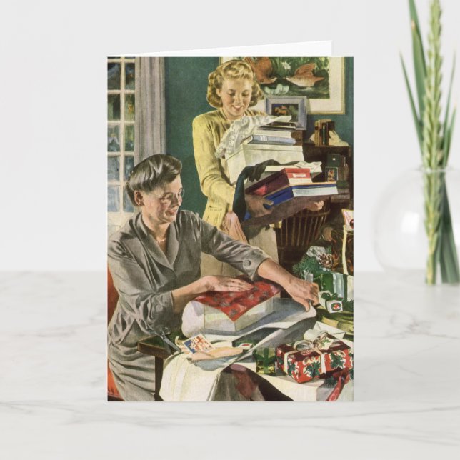 Weihnachten, glückliche Familiengeschenke Feiertagskarte (Vorderseite)