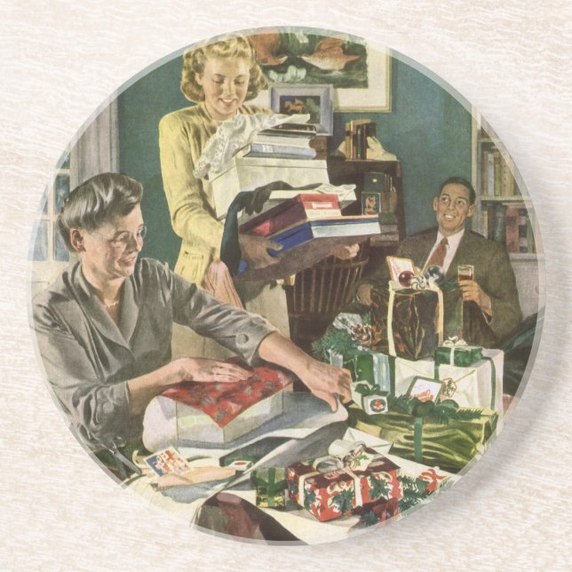 Weihnachten, glückliche Familiengeschenke Sandstein Untersetzer (Vorne)